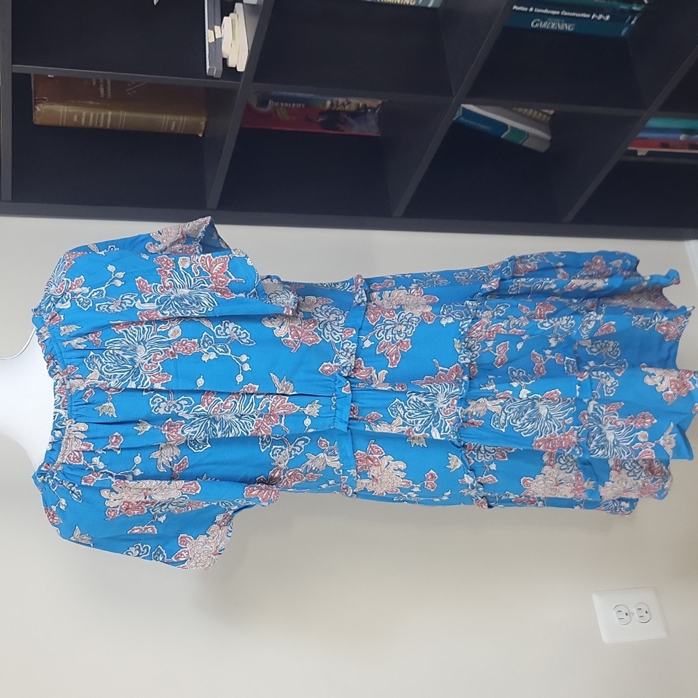By ANTHROPOLOGIE Blue Robin Tiered Floral Mini Dress Size L - Picture 6 of 15